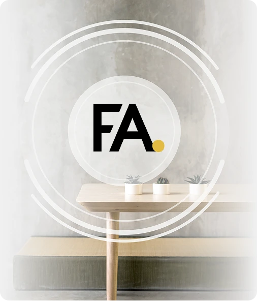 Fitouts Australia FA monogram over a minimalist timber interior