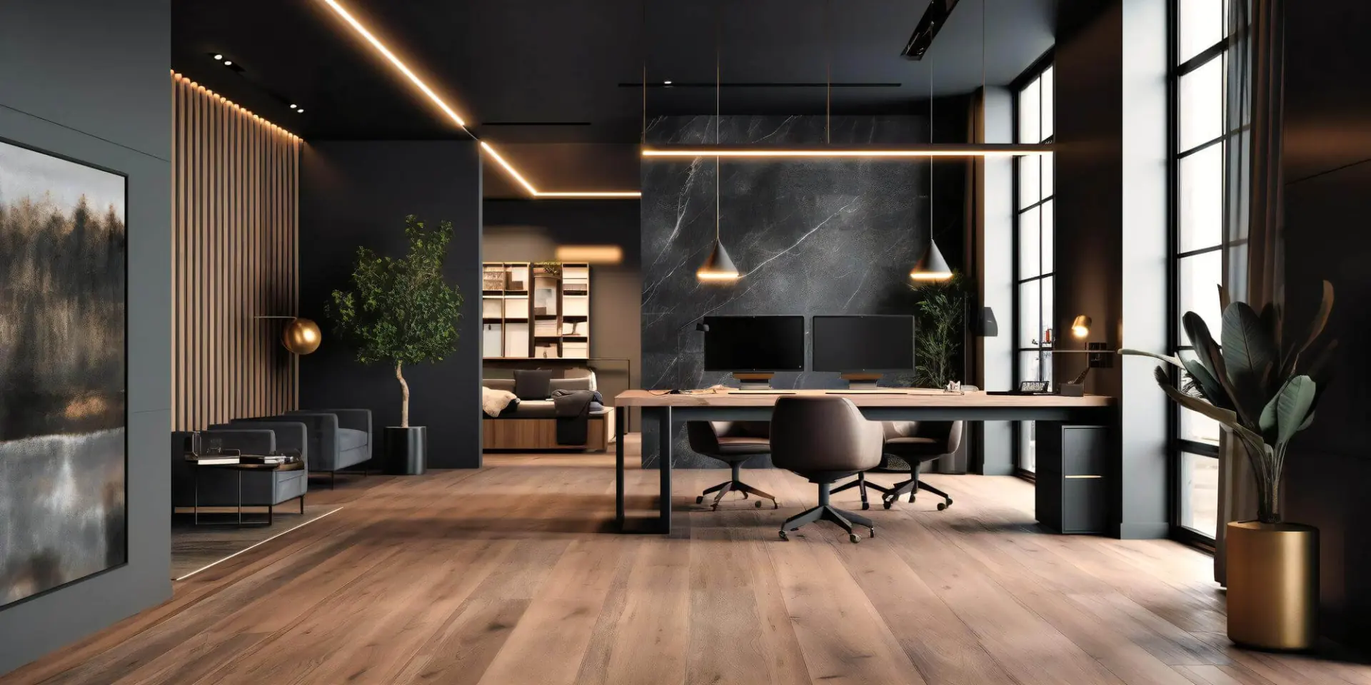 Office workstations with feature lighting